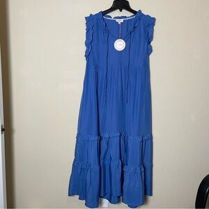 NWT Umgee Royal Blue Floral Trim Dress Size L